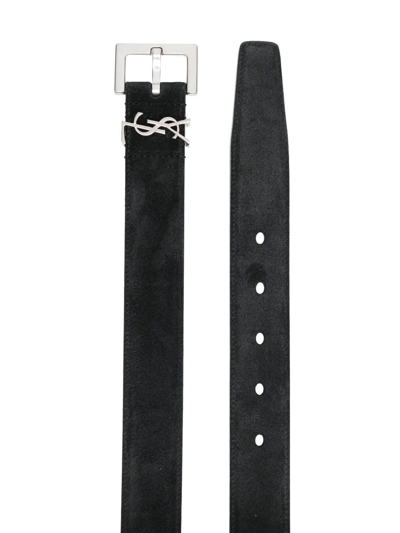 Shop Saint Laurent Logo-plaque Leather Belt In Schwarz