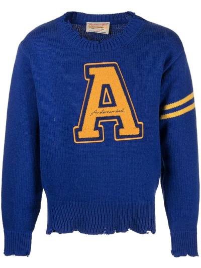 Shop Andersson Bell Flocked-logo Varsity Sweater In Blau