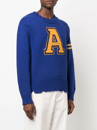 Shop Andersson Bell Flocked-logo Varsity Sweater In Blau