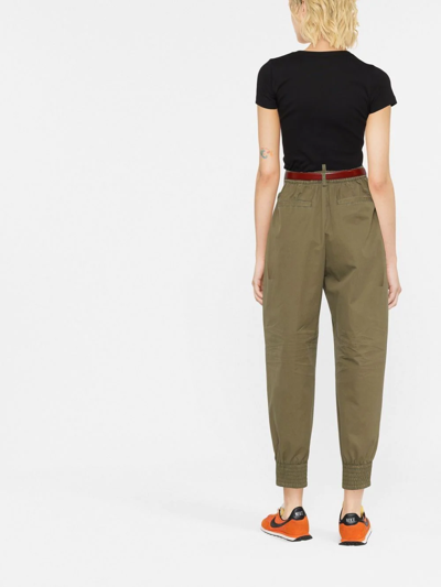 Dsquared2 Woman Khaki Cotton Trousers With Pence In Grün