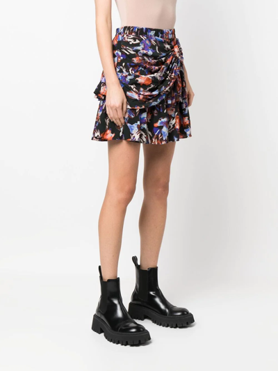 Shop Iro Floral-print Ruffled Mini Skirt In Schwarz