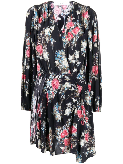 Shop Iro Floral-print Wrap Long-sleeve Dress In Schwarz
