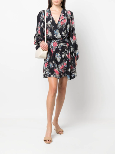 Shop Iro Floral-print Wrap Long-sleeve Dress In Schwarz