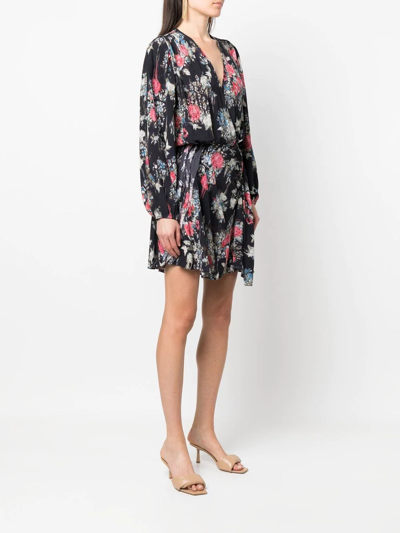 Shop Iro Floral-print Wrap Long-sleeve Dress In Schwarz