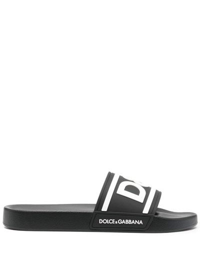 Shop Dolce & Gabbana Logo-print Beach Sliders In Schwarz