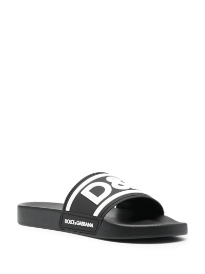 Dolce & Gabbana Black Beachwear Logo Slides In Schwarz