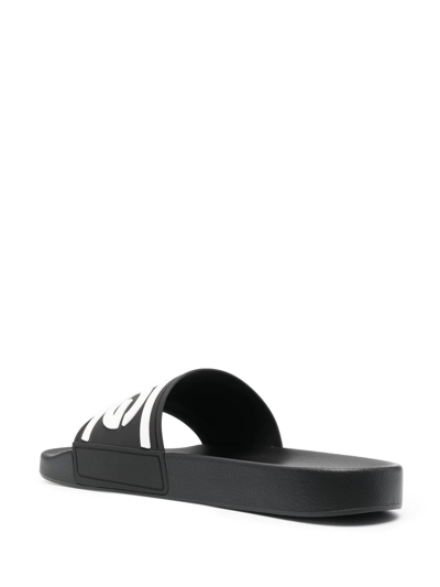 Dolce & Gabbana Black Beachwear Logo Slides In Schwarz