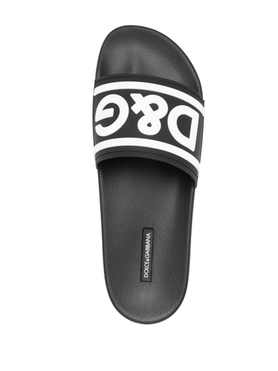 Dolce & Gabbana Black Beachwear Logo Slides In Schwarz