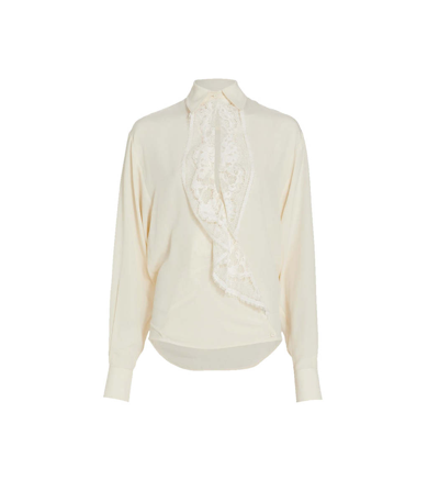 Shop Victoria Beckham Lace-trim Silk Blouse In Cream