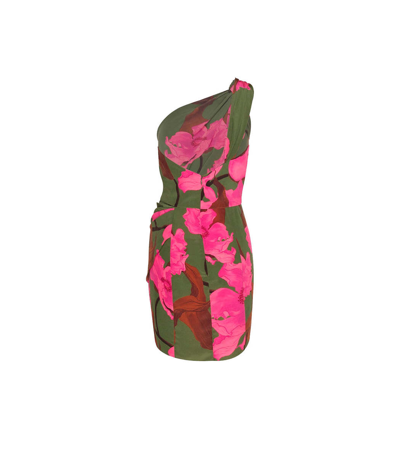 Shop Johanna Ortiz San Basilio Asymmetric Silk Minidress In Pink/green
