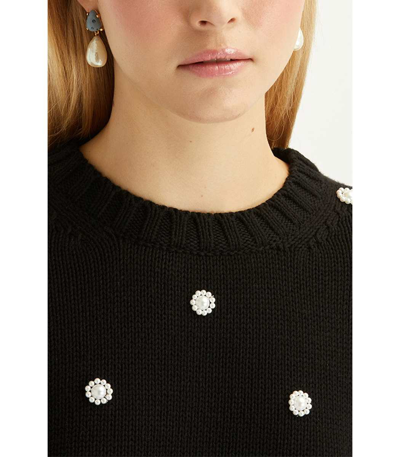 Shop Oscar De La Renta Pearl Embroidered Pullover In Black White