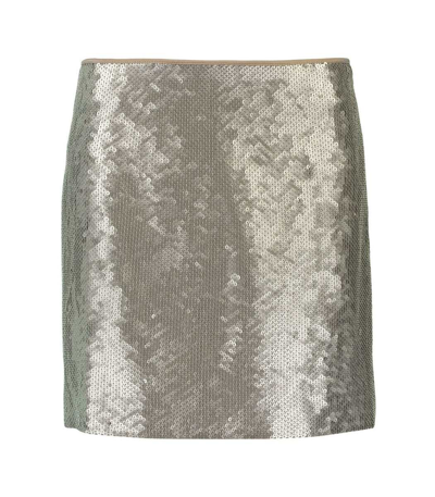 Shop Brunello Cucinelli Sequin Skirt In Platino