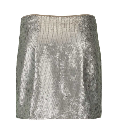 Shop Brunello Cucinelli Sequin Skirt In Platino