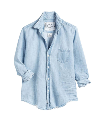 Shop Frank & Eileen Barry Woven Button Up In Classic Blue W/ Tattered Wash