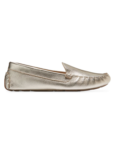 Shop Cole Haan Women's Evelyn Metallic Leather Driving Loafers In Gold