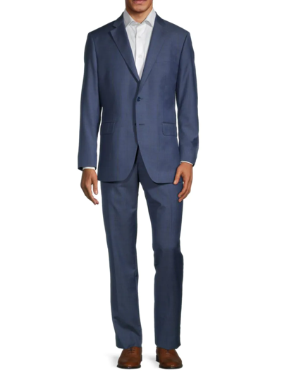 Shop Saks Fifth Avenue Men's Modern Fit Wool Plaid Suit In Blue