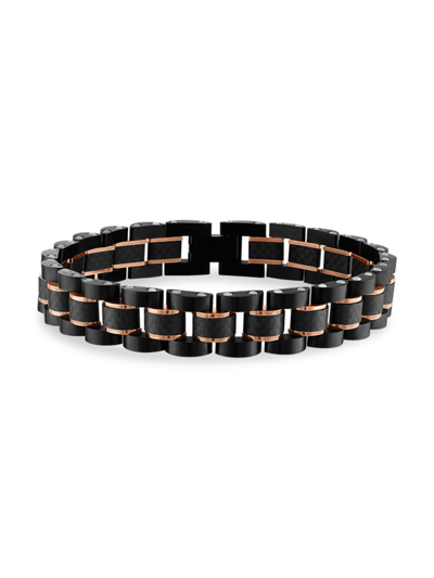 Shop Esquire Men's Ion-plated Rose Goldtone Stainless Steel & Carbon Fiber Link Bracelet