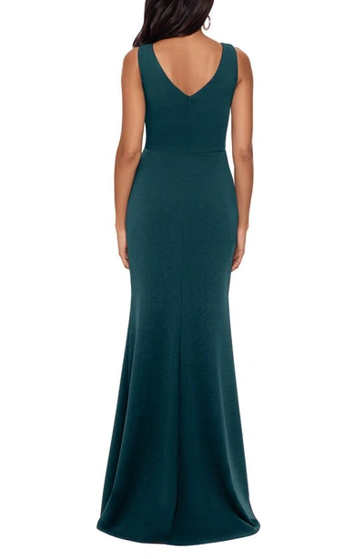 Betsy & Adam Ruffle Bow Trumpet Gown In Pine