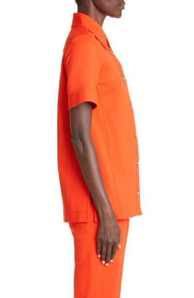 Shop Victoria Beckham Fitted Button-up Ponte Knit Short Sleeve Shirt In Orange