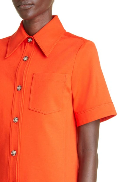 Shop Victoria Beckham Fitted Button-up Ponte Knit Short Sleeve Shirt In Orange