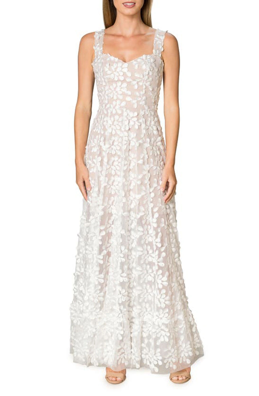 dress the population anabel sleeveless maxi dress Dress The Population Anabel Semi Sheer Sweetheart Neck Gown - BLACK-NUDE