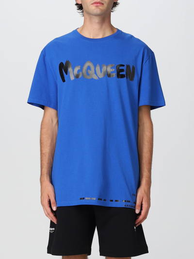 Shop Alexander Mcqueen T-shirt With Logo Print In Royal Blue