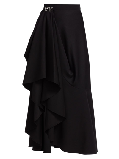 Shop Alexander Mcqueen Women's Draped Wool Hook Midi-skirt In Black