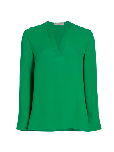 Shop Valentino Women's Cady Couture V-neck Blouse In Green