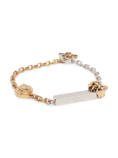 Shop Versace Men's Brass Two-tone Chain-link Bracelet In  Gold Palladium