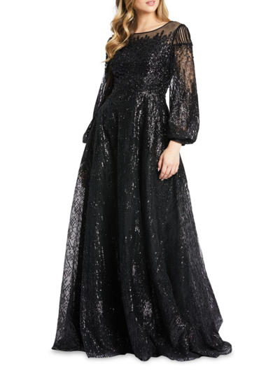 Shop Mac Duggal Women's Beaded Fit-&-flare Gown In Black