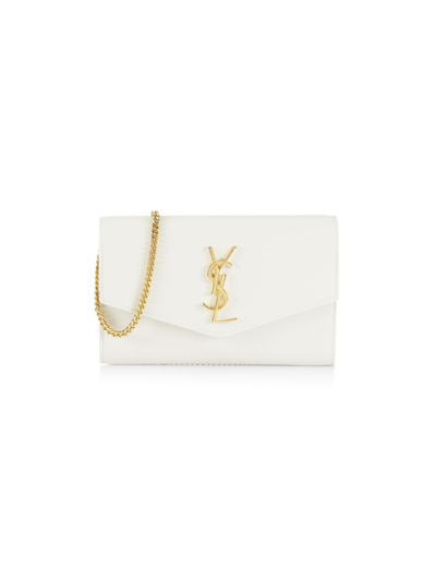 Shop Saint Laurent Uptown Leather Wallet-on-chain In Crema Soft