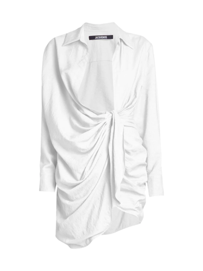 Shop Jacquemus Women's Bahia Draped Asymmetric Minidress In White