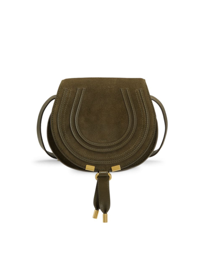 Shop Chloé Women's Marcie Small Suede Saddle Bag In Deep Olive