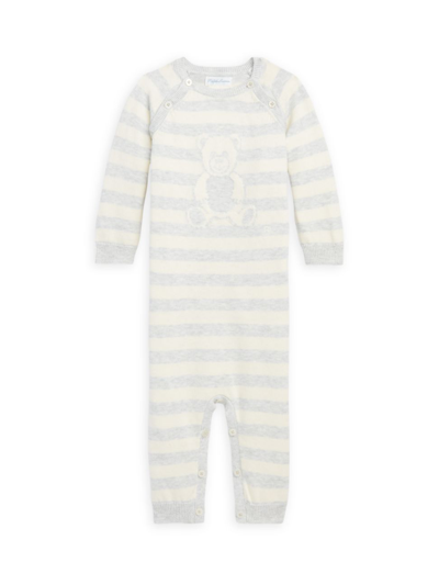 Shop Ralph Lauren Baby's Striped Cotton Bear Onesie In Quartz Heather
