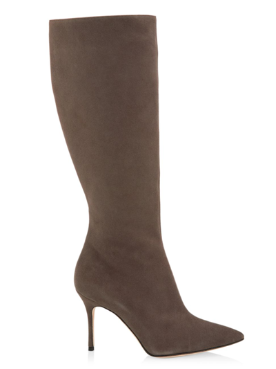 Shop Manolo Blahnik Women's Oculara 90mm Suede Tall Boots In Brown