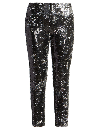 Shop Isabel Marant Women's Madilio Sequin Cotton Skinny Crop Pants In Silver