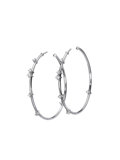 Shop Mattia Cielo Women's Rugiada Diamanti 18k White Gold, Titanium, & Diamond Hoop Earrings/1.5"