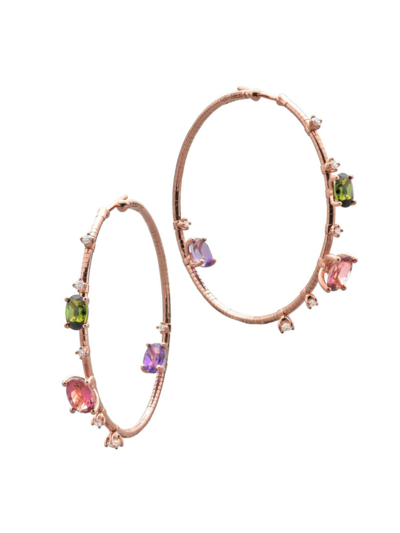 Shop Mattia Cielo Women's Rugiada Pietre 18k Rose Gold, Titanium, & Multi-gemstone Hoop Earrings/1.5" In Pink