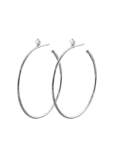 Shop Mattia Cielo Women's Rugiada Diamanti 18k White Gold, Titanium, & Diamond Hoop Earrings/1.5"