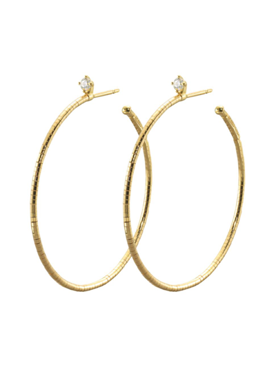 Shop Mattia Cielo Women's Rugiada Diamanti 18k Yellow Gold, Titanium, & Diamond Hoop Earrings/1.5"