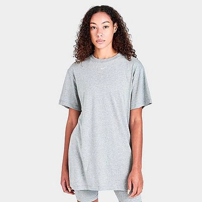 Shop Nike Women's Sportswear Essential T-shirt Dress In Dark Grey Heather/white