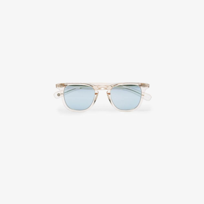 Shop Garrett Leight Blue Tinted Square Frame Sunglasses