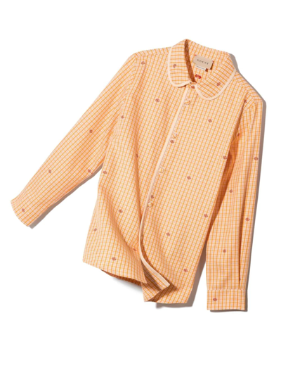 Shop Gucci Logo-embroidered Checked Shirt In Gelb