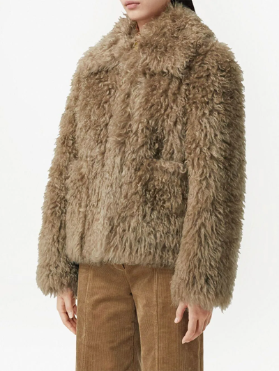 Burberry Mohair Wool-blend Faux Fur Jacket In Nude