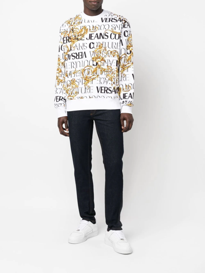 Shop Versace Jeans Couture Barocco Logo-print Sweatshirt In White