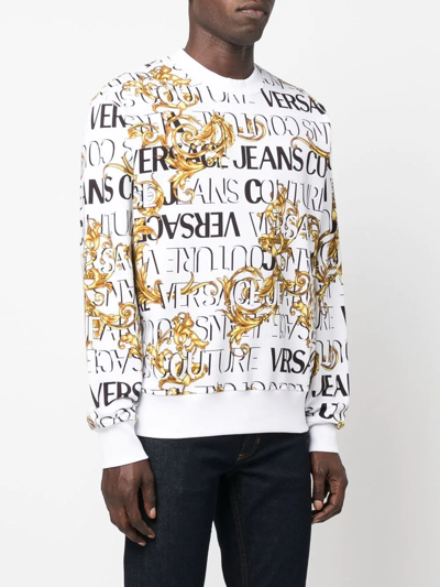 Shop Versace Jeans Couture Barocco Logo-print Sweatshirt In White