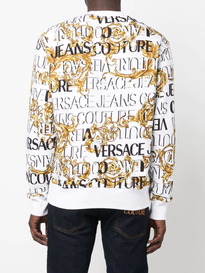 Shop Versace Jeans Couture Barocco Logo-print Sweatshirt In White