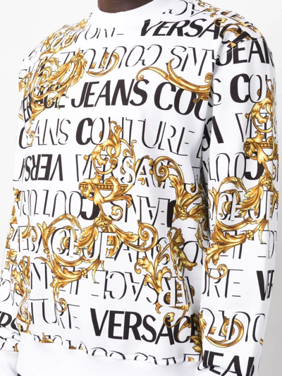 Shop Versace Jeans Couture Barocco Logo-print Sweatshirt In White