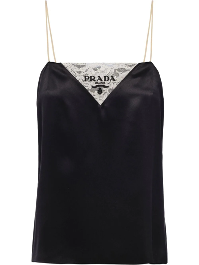 Shop Prada Logo-print Satin Camisole In Schwarz