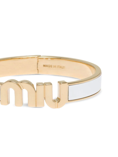 Shop Miu Miu Enameled Logo-lettering Bracelet In Weiss